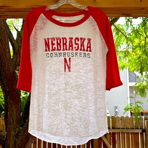 Nebraska Cornhuskers Huskers 3/4 Sleeve Burnout Shirt Top Large